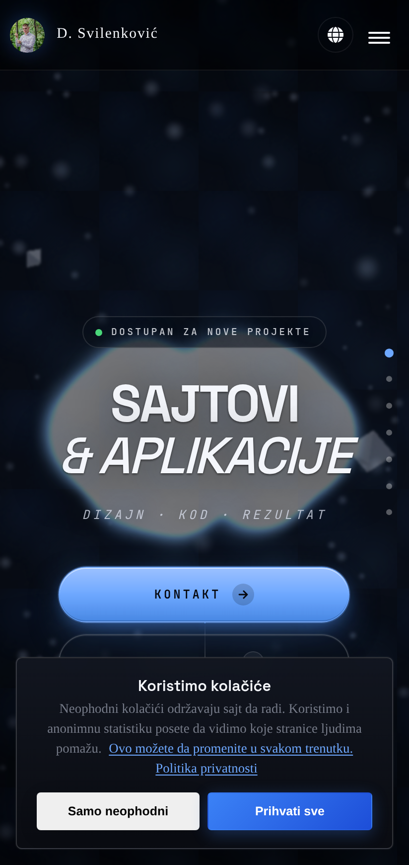Stranica meni na mobilnom telefonu