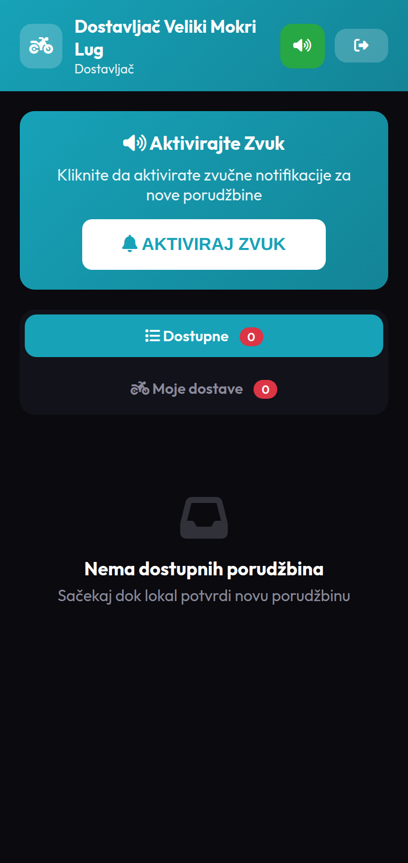 Panel dostavljača sa porudžbinama spremnim za preuzimanje