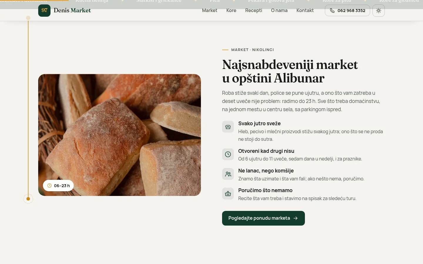 Sekcija o marketu u Nikolincima na naslovnoj strani