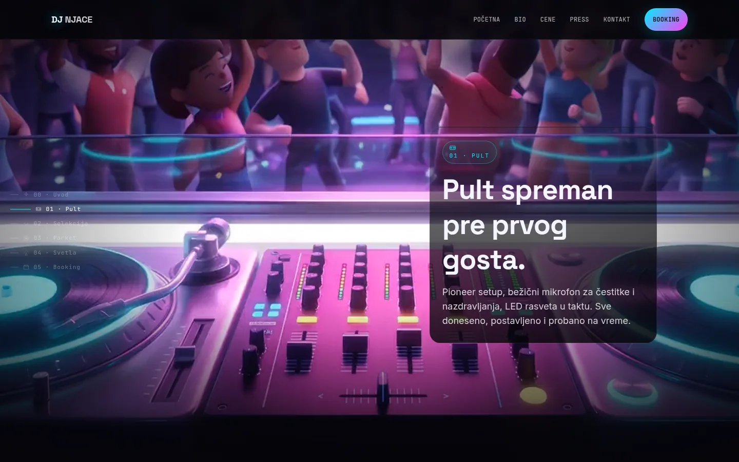 Traka Pult sa opisom opreme na sajtu DJ Njace